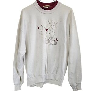 Vintage Top Stitch Morning Sun Sweatshirt Bunnies Cardinals Birch Tree Large